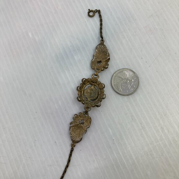 Vtg '50 TRIFARI ? pewter gold tone flower rhinestone bracelet - Picture 3 of 5